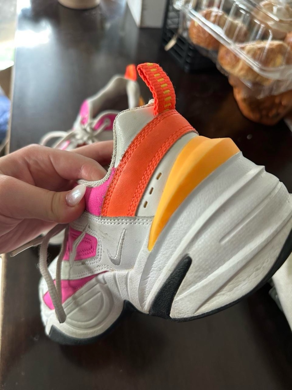 Nike Women’s M2K Tekno White Sneakers with Pink Panels and Orange Accents - Picture 6 of 6